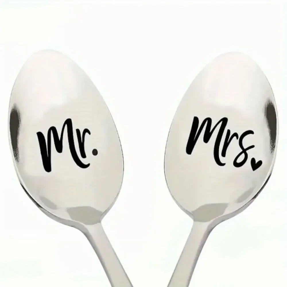 NWT 2 pc set Mr. & Mrs. Stainless Steel Spoons Anniversary,Valentine’s Gift